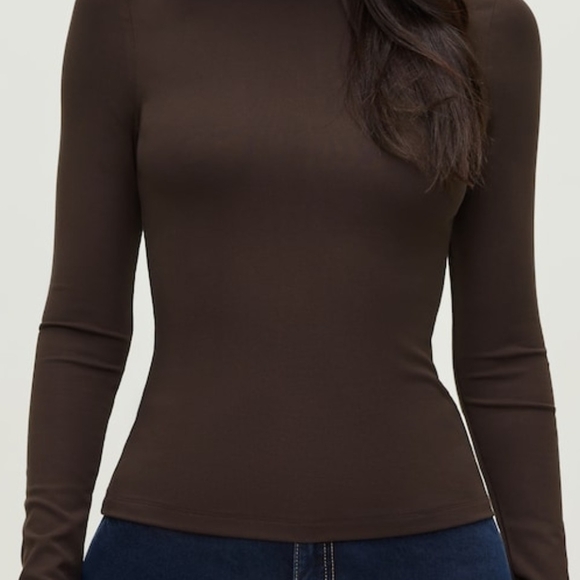 NWT - Dynamite Mock Neck Long Sleeve Top - Chocolate Brown - Picture 3 of 4